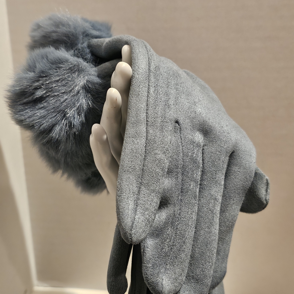 Sky Blue Gorgeous Faux Fur Trimmed Women's Winter Touch Screen Gloves NWT